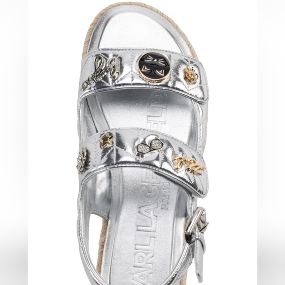K. Lagerfeld Women's Silver Decal Sandals (Marked Down) - Picture 1 of 6
